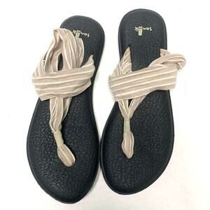 Sanuk Yoga Sling 2 Beige White Stripe Sandals Size 8